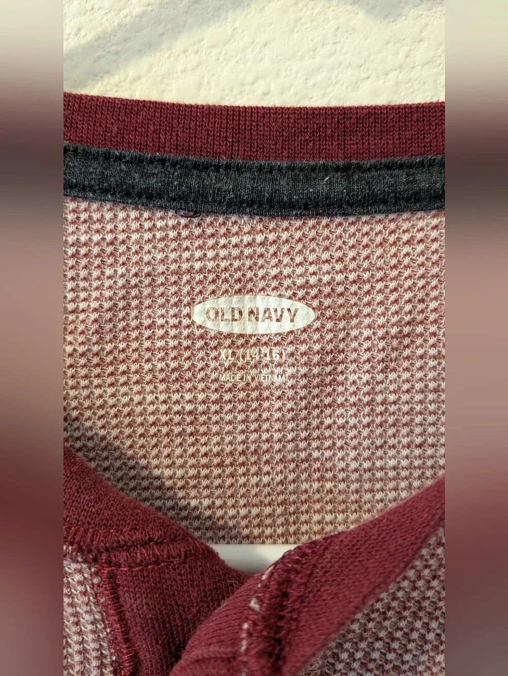 Old Navy Boys XL 14/16 Burgundy Waffle Knit Thermal Henley